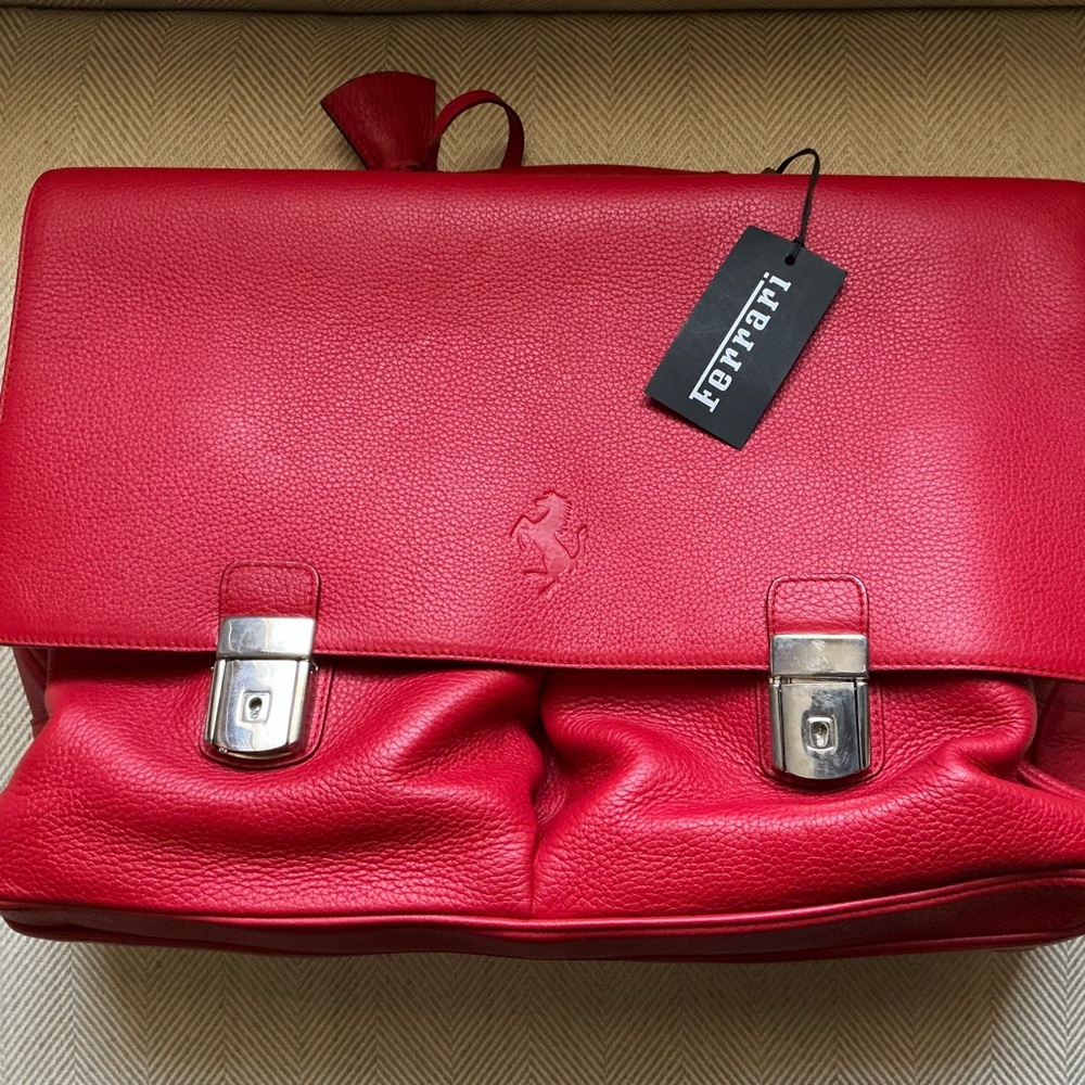 Ferrari Red Leather Briefcase – New with Tag, Luxury Unisex Messenger Bag